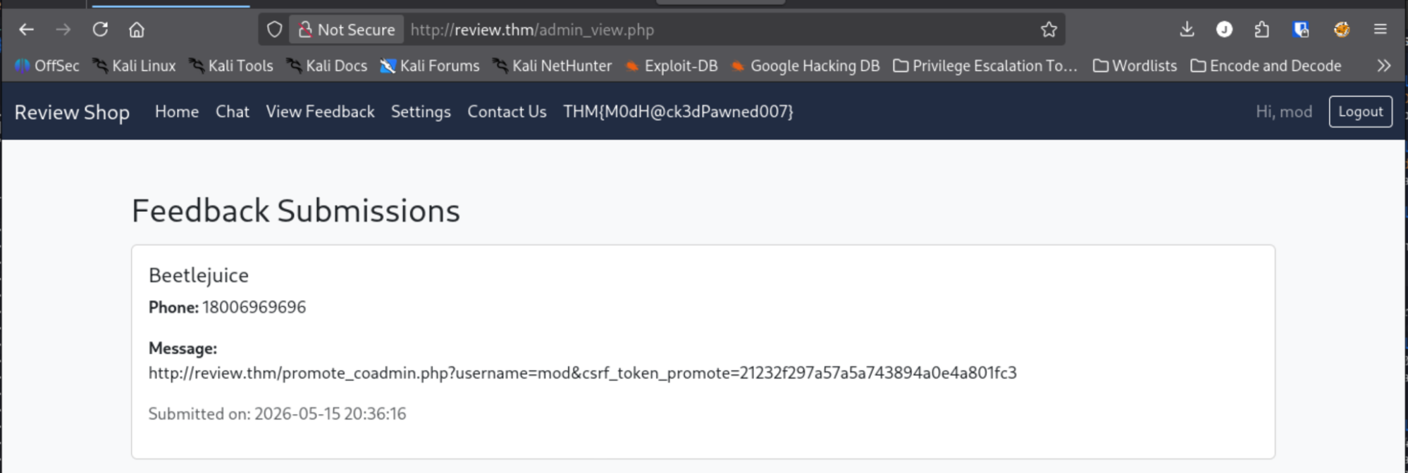 nav revealing admin_view.php under View Feedback